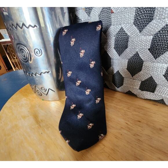 Vintage $95 Navy Polo Pony Silk Tie Equestrian Preppy Core Horse Race Executive - Picture 3 of 7